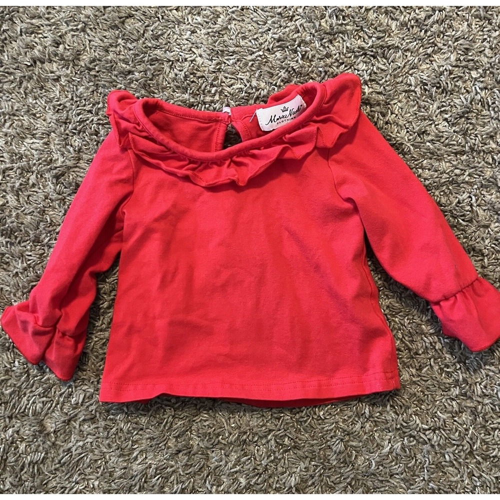 Marie Nicole Infant Girls LS Red Ruffle Shirt Top Size XXS 6-12 months Christmas